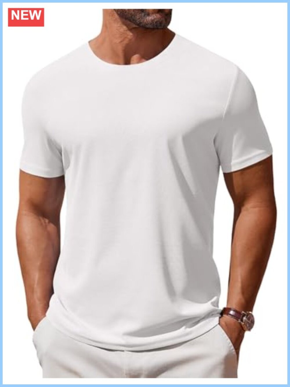Men's Crew Neck Short Sleeve T-Shirt - 93% Polyester 7% Spandex, Casual Basic